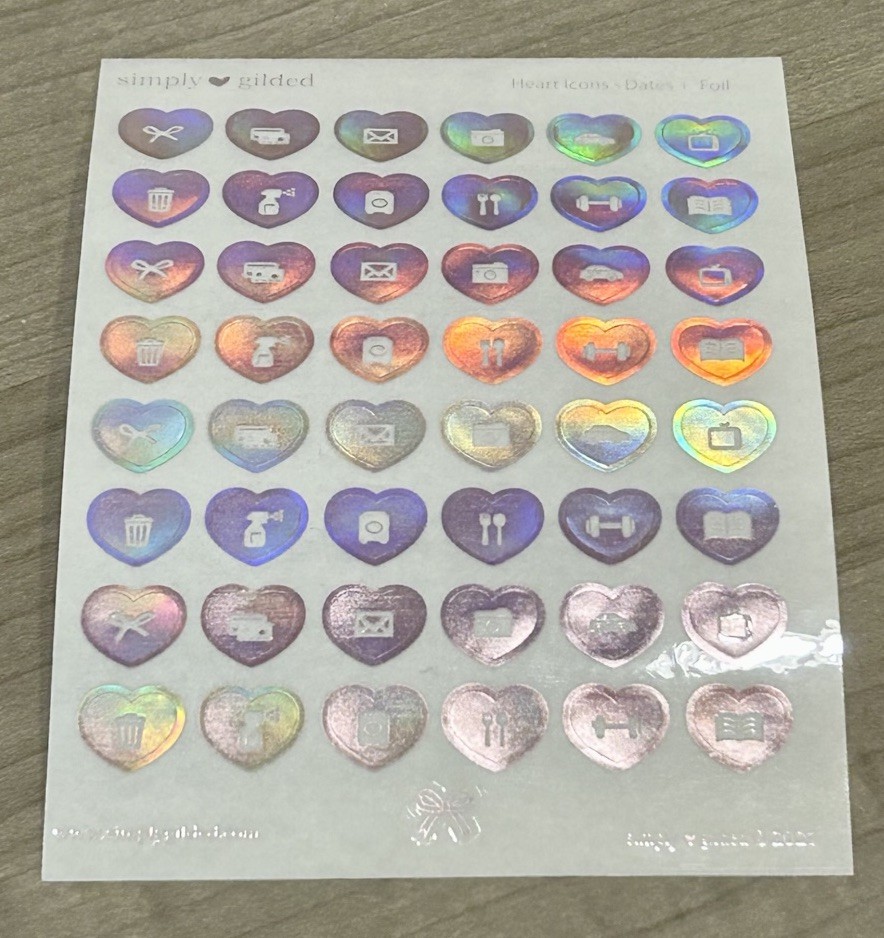 NEW Simply Gilded Heart Icons – Dates Holo Foil Sticker Sheet SG 2021 Stickers