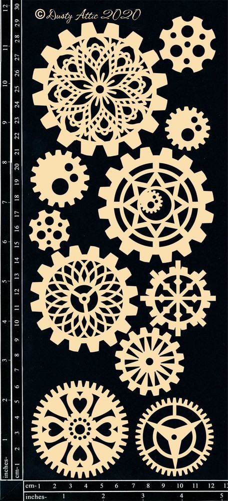 Dusty Attic Chipboard 5×12 – Industrial Jumbo Gears, DA2860