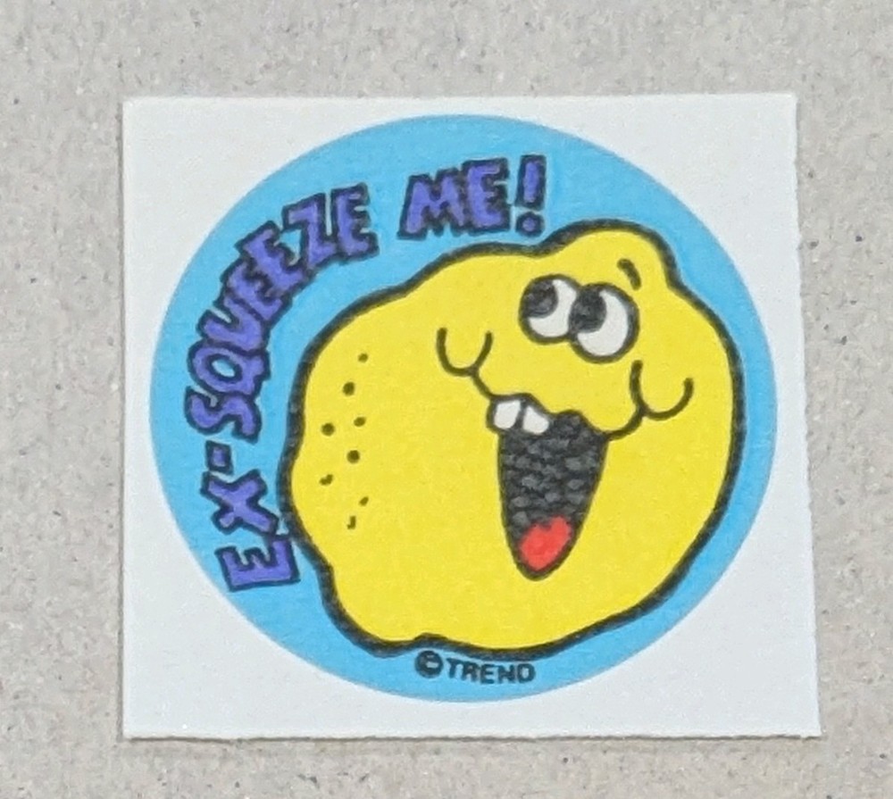 Vintage Matte Trend LEMON JUICE Ex Squeeze Me Scratch & Sniff Sticker #S89