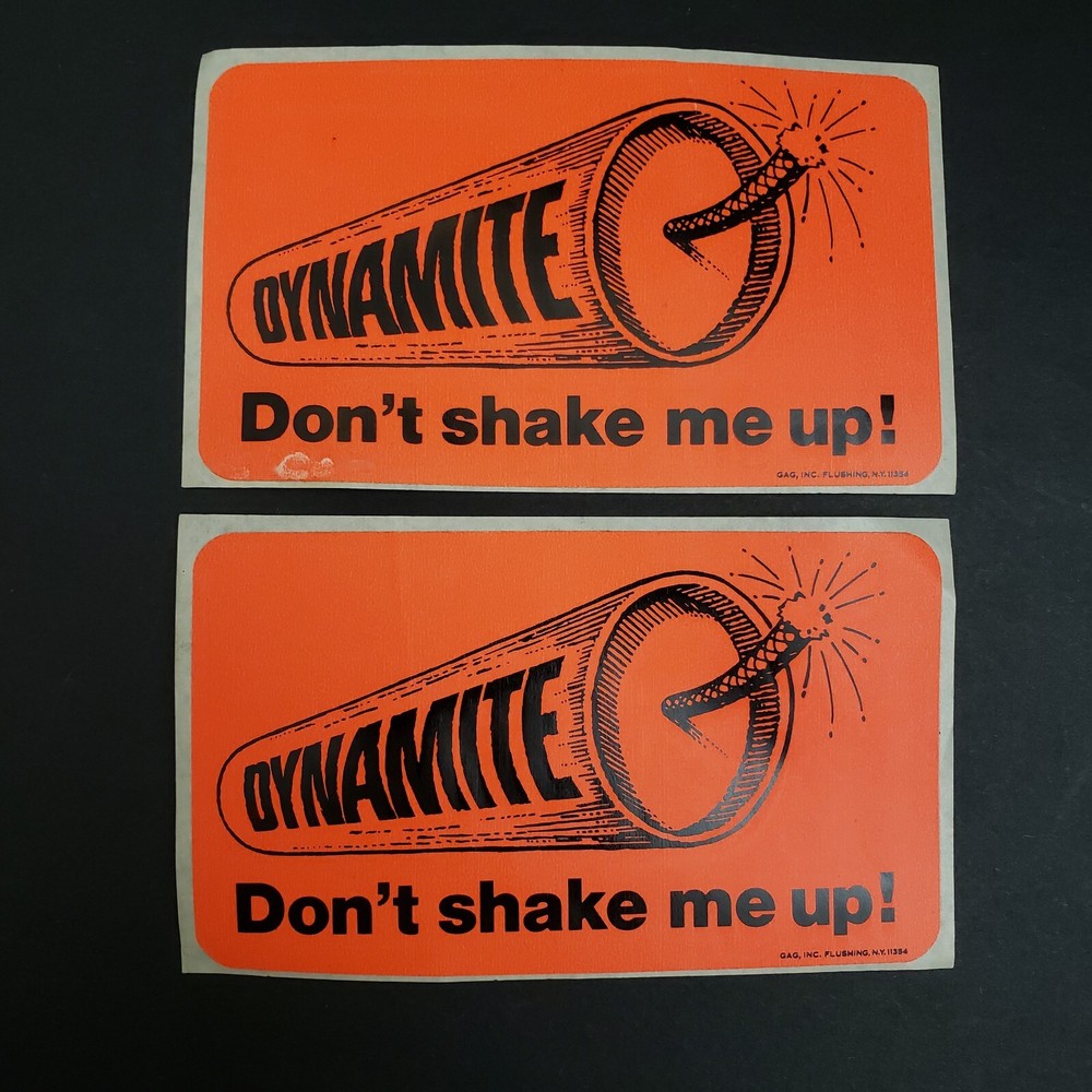 Lot 70s 80s Sticker Lot 2 Neon Orange Stickers Dynamite Don’t Shake Me Up 5 x 3″