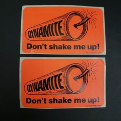 Lot 70s 80s Sticker Lot 2 Neon Orange Stickers Dynamite Don’t Shake Me Up 5 x 3″