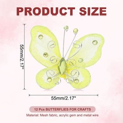 12Pcs Butterflies for Crafts, 2.2″ Organza Butterflies, Light Yellow
