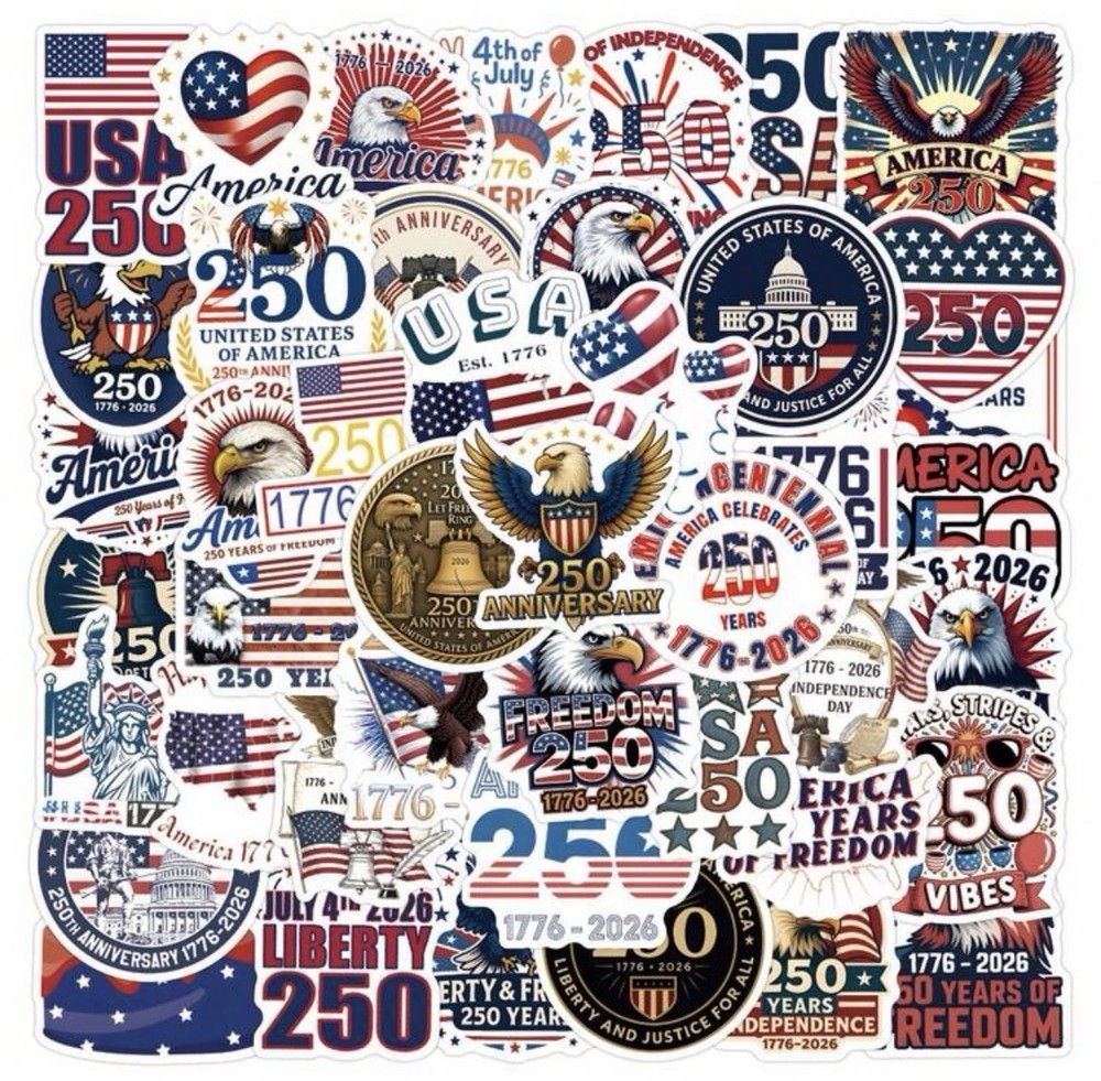 5 PACK-USA AMERICA ANNIVERSARY 250 YEARS 1776 2026 Sticker Bulk Lot Set = 280PCS