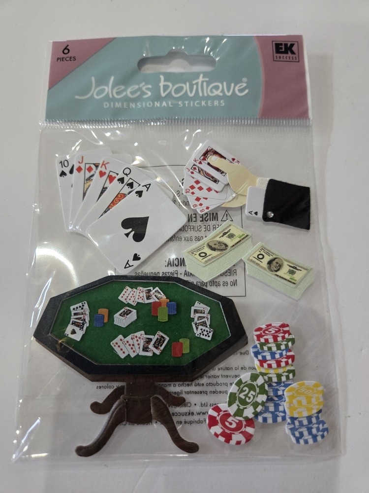 RARE Jolee’s Poker Game Cards Table Chips Money Scrapbooking Stickers