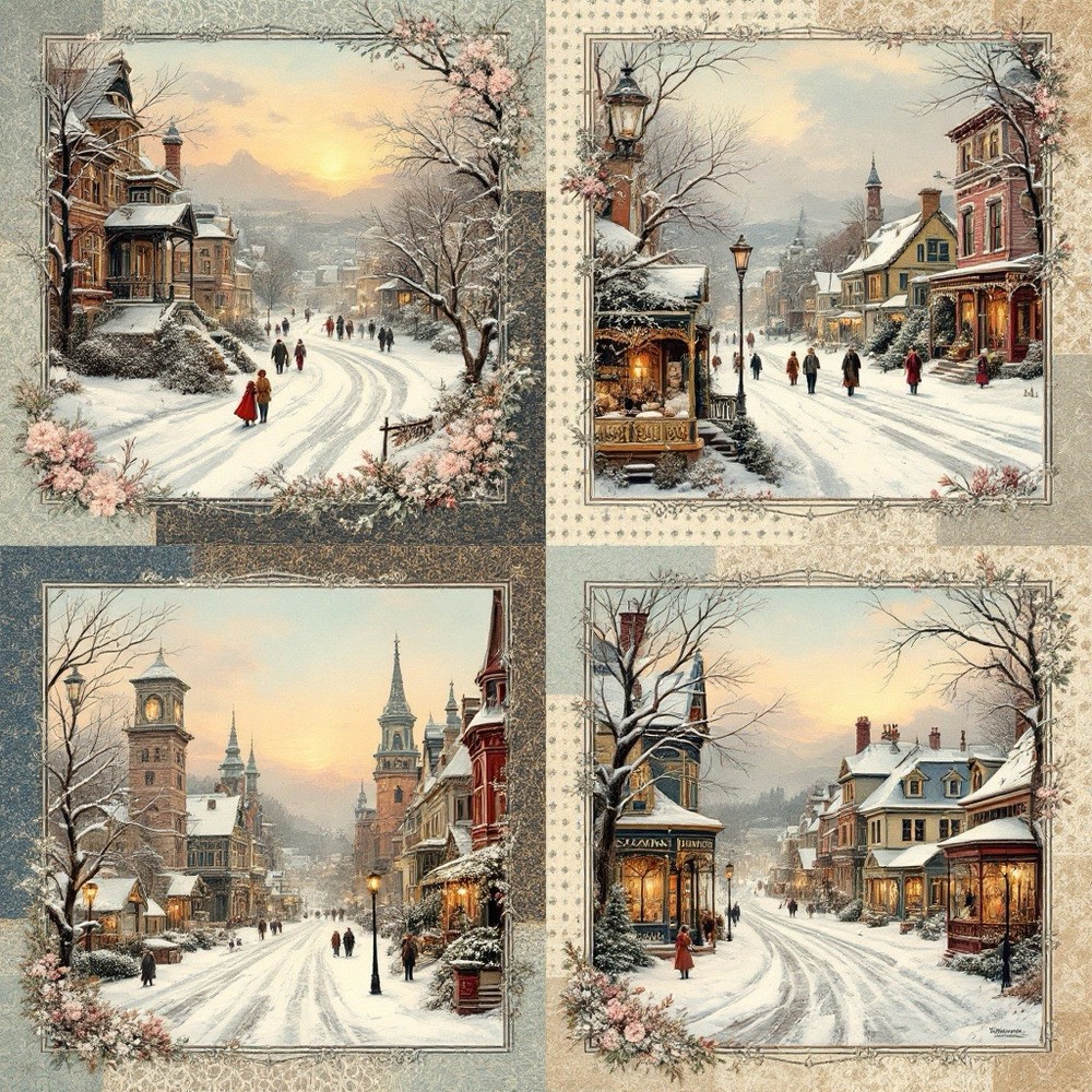 Winter Morning Decoupage Rice Paper For Ornament-Wood Art A4 1 Sheet