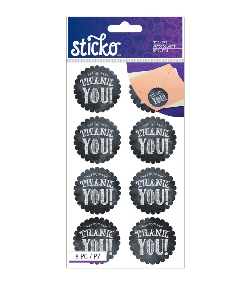 EK SUCCESS Sticko Flat Stickers – THANK YOU TAGS – 8 pcs