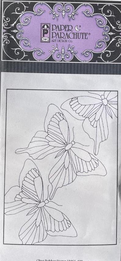 New Paper Parachute cling RUBBER STAMP 3 BUTTERFLIES IN FRAME free USA ship