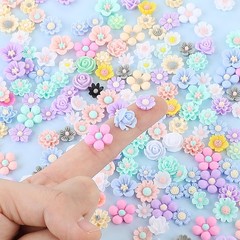 300PCS Flower Resin Charms Mini Cabochons 14 cm x 20 x 1.5 cm, Mixed color