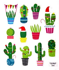 Cactus Desert Christmas Stickers Paper Studio Southwest Cacti Lights Pots Clear