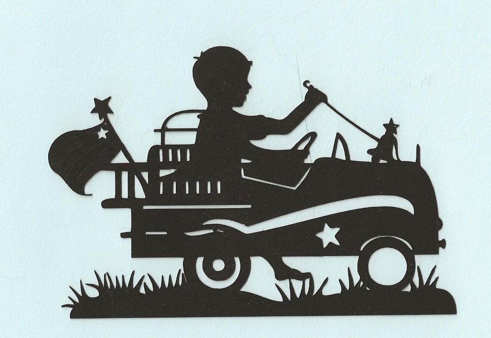Patriotic Boy in Car with Flag, 4″ tall -2 pcs. ANY COLOR, 4th of July Die Cuts
