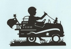 Patriotic Boy in Car with Flag, 4″ tall -2 pcs. ANY COLOR, 4th of July Die Cuts