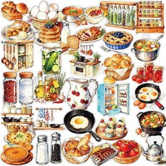 56PCS Kitchen Food Cooking PET Stickers Vintage Bakery Journal Scrapbook Decor