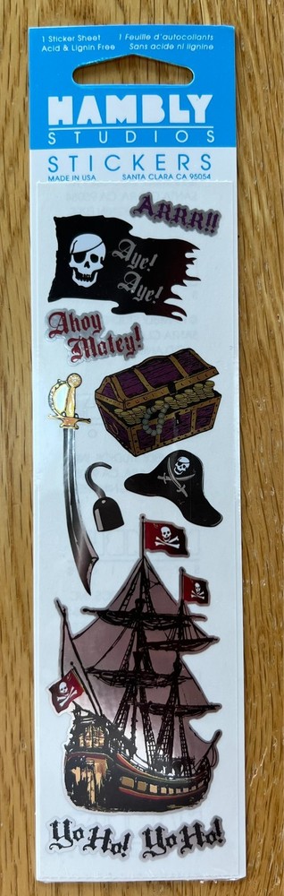 Vintage HAMBLY Studios~PIRATE Sticker Sheet~NEW Arrr/Ahoy/Boy/YoHo~Scrapbooking