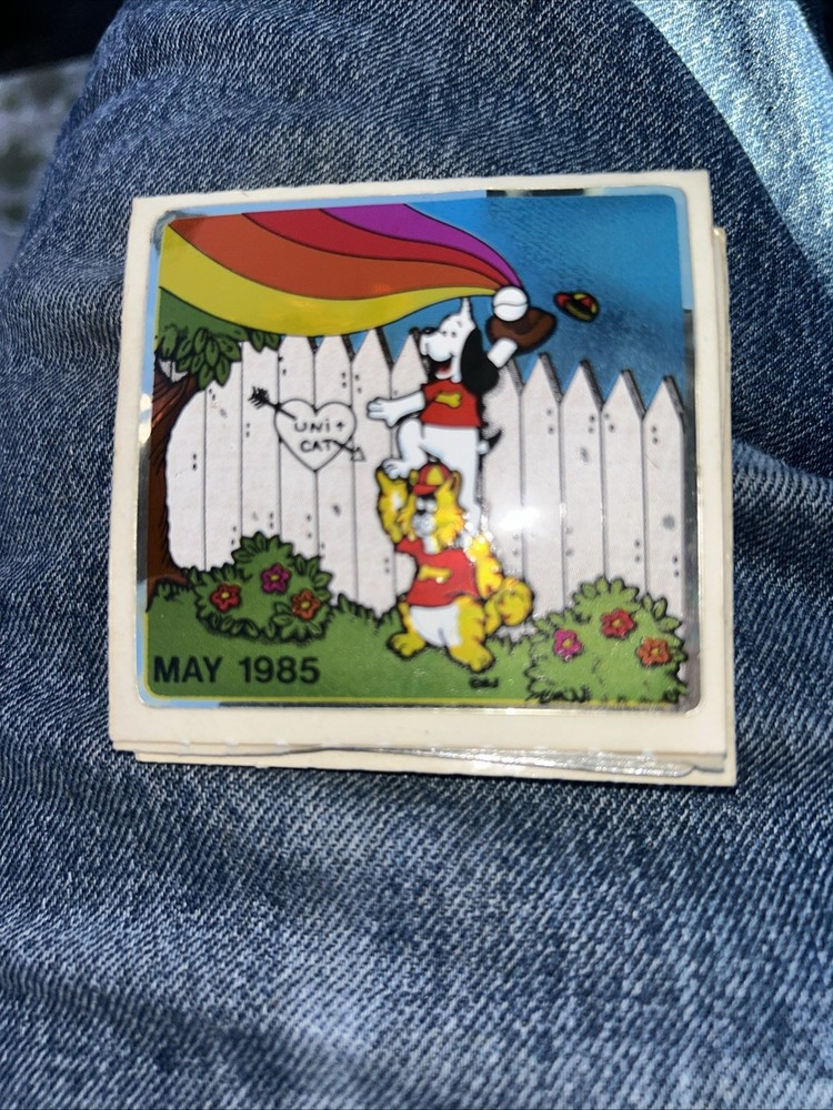 Vintage Sticker May 1985 Rainbow Dog Cat Sticker Mod VTG 80s BJ Foil Mylar