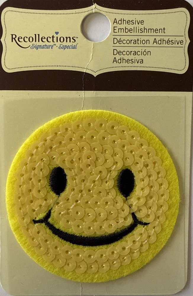 YELLOW SMILEY FACE Dimensional Sequin Stickers (1pc)Recollection•Happy Face•