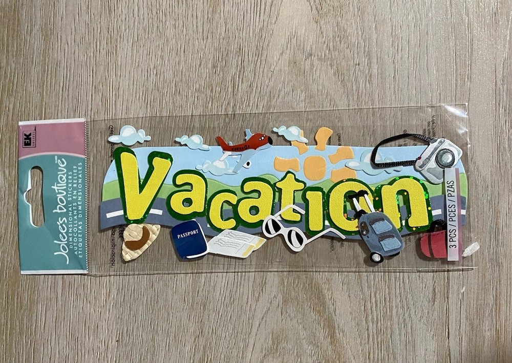Jolee’s 3D Vacation Title Travel Sunglasses Tickets Airplane Passport Stickers
