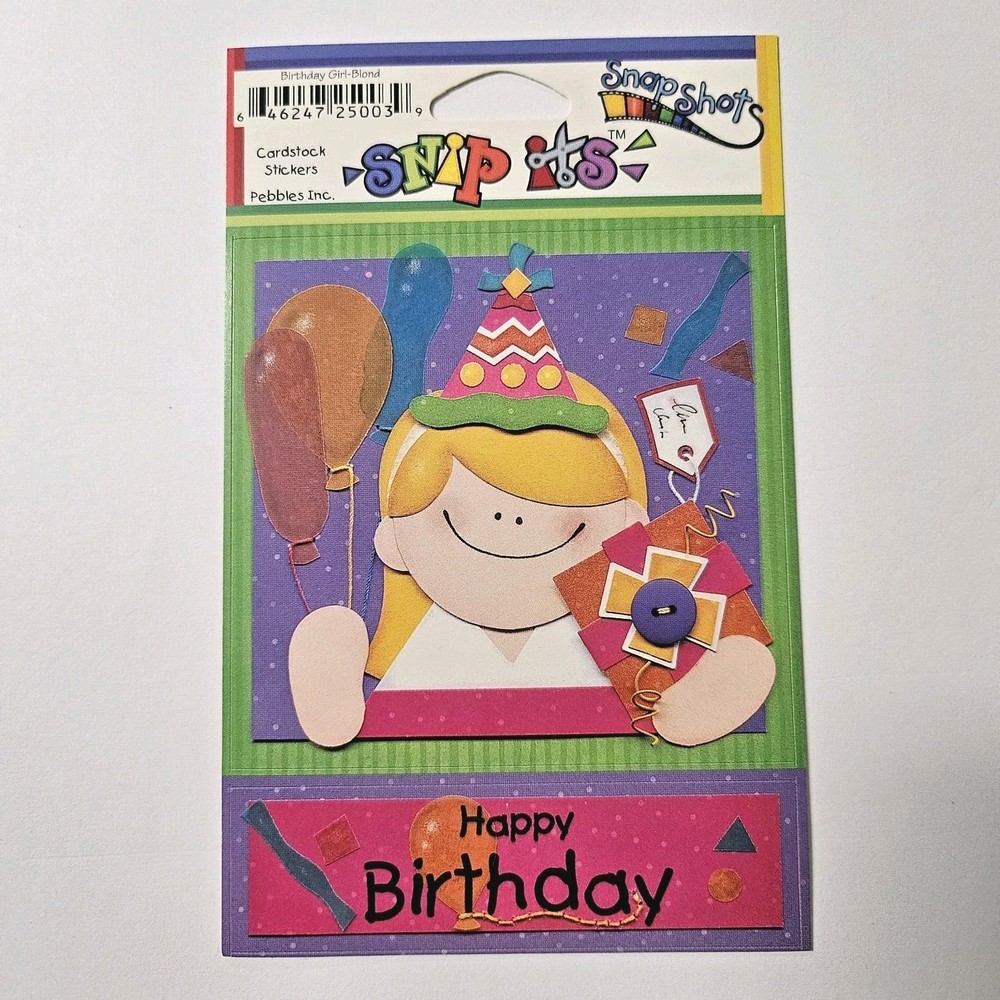Pebbles Birthday Girl-Blonde Cardstock Stickers Yellow Hair Balloons Party Gifts