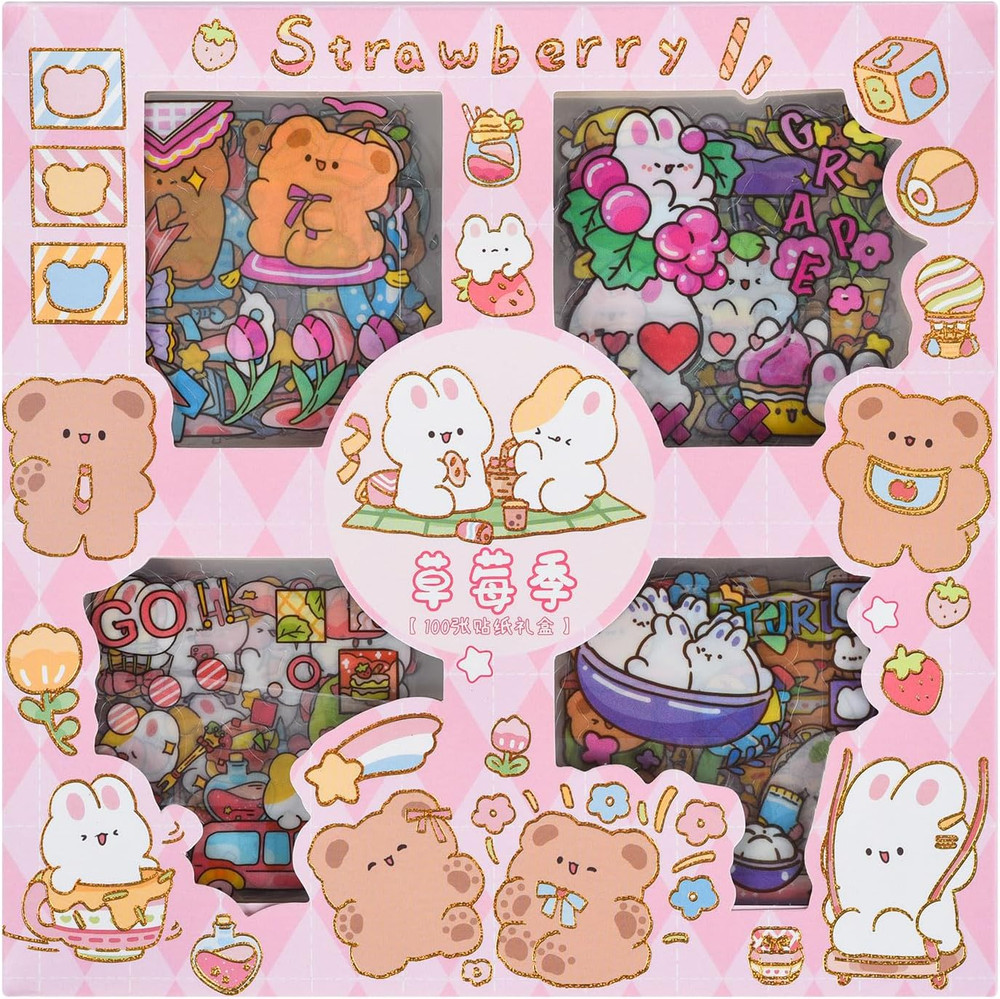 Cute Cartoon Animals Scrapbook Stickers – 100 Sheets Kawaii Aesthetic Transparen