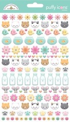 DOODLEBUG PUFFY ICON STICKERS – PRETTY KITTY – 139 pieces, Cat, Mouse, Fish Bowl