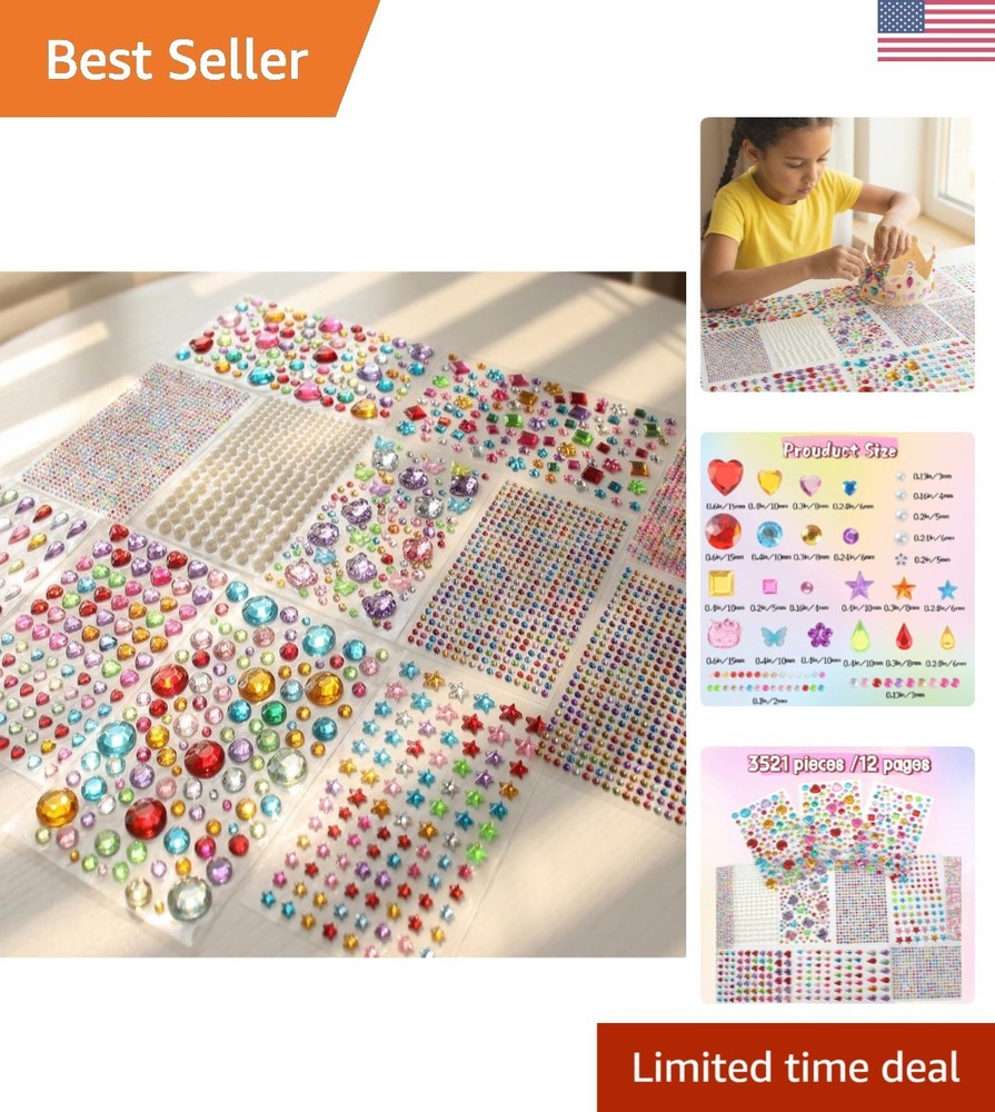 Vibrant 3521 Pieces Self Adhesive Gems – Perfect for Crafts & Scrapbooking