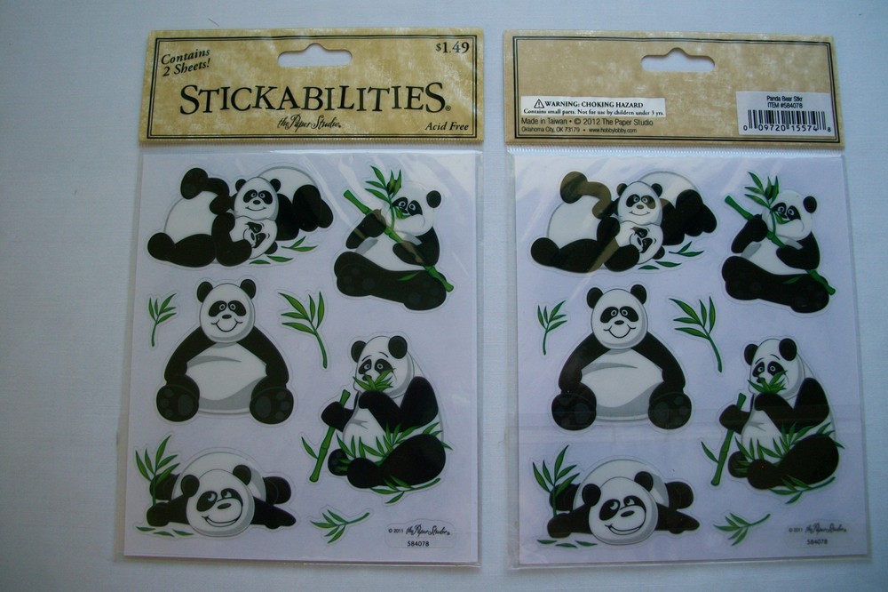 Very Cute Panda Bears Stickers for Scrapbooking, Cards, Self Adhesive (2 Pkgs)