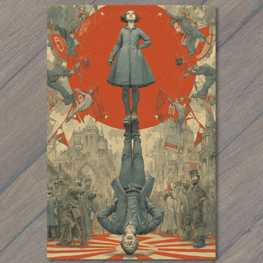STICKER Surreal Carnival Revolution Red Sun Balance Performer Upside Down Crow