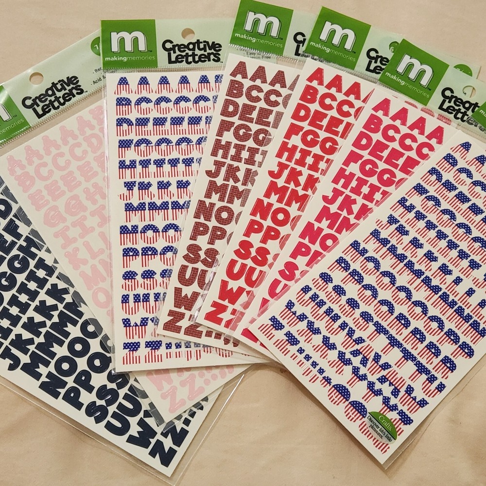 NEW Lot 7 Sets MM Creative Letters Numbers Red Pink Blue Stars & Stripes 7/16″-C
