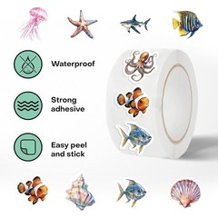 500 Pcs/Roll Cartoon Marine Life & Seashell Stickers PVC Waterproof Decals for J