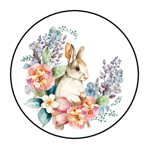 30 EASTER STICKERS ENVELOPE SEALS LABELS 1.5″ ROUND WATERCOLOR BUNNY FLORAL