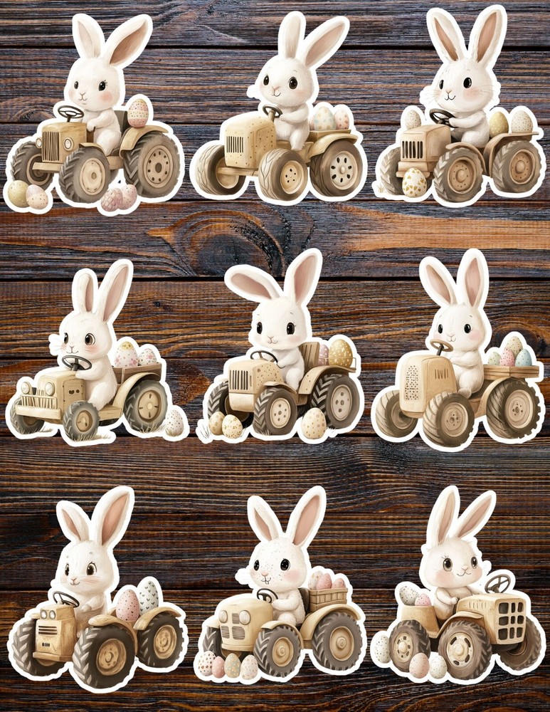 Easter Bunny On Tractor Vinyl Stickers Set Scrapbooking Laptop Waterbottle