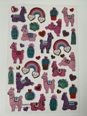 Llama Rainbows Hearts Cactus Dimensional Foil Happy Stickers Single Sheet New