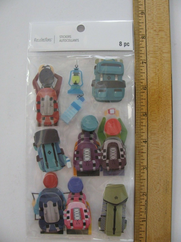 Recollections Dimensional Stickers BACKPACKS Hiking 8 Pieces NIP
