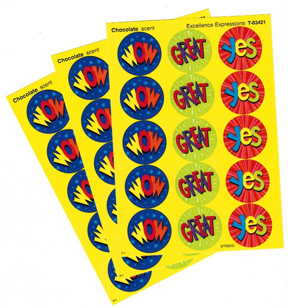 CHOCOLATE Scented Scratch n Sniff Stickers! 3 sheets 45 Stickers! TREND