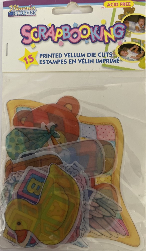 BABY Vellum Die-Cuts(15pc) Memories Forever•Footprint •Stork•Teddybear •Newborn•