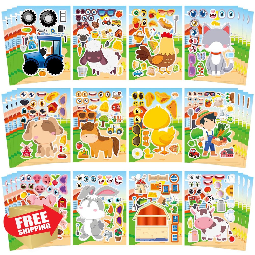 Cosomia Farm Animal Make Face Stickers 48 Sheets