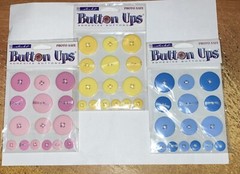 3 PKGS.STICKO BUTTON UPS Adhesive buttons ~ 1 package each Pink, Yellow & Blue