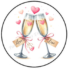 CHAMPAGNE GLASSES WITH HEART ENVELOPE SEALS LABELS STICKERS PARTY FAVORS