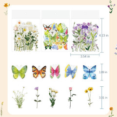 Butterfly Floral Stickers Bulk – 320 Pcs Transparent Realistic Dried Pressed Flo