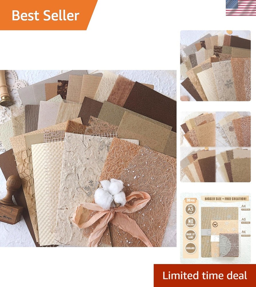 Elegant Morandi Color A5 Scrapbook Paper & Fabric Set, 30 Sheets for DIY Crafts