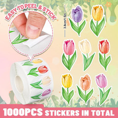 1000 Pcs Spring Floral Stickers Roll Colorful Tulip Flower Adhesive Decals