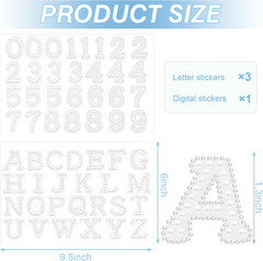 107 Pcs Pearl Letter Stickers,3 Sheets A-Z Glitter Rhinestone Letter and 1 Sheet