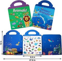 Reusable Sticker Books for Kids, 2 Sets Travel Removable Toddler Sticker Books..
