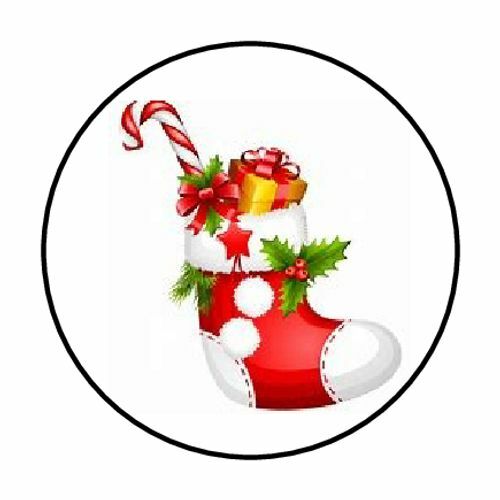 48 STOCKING CANDY-CANE ENVELOPE SEALS LABELS STICKERS 1.2″ ROUND