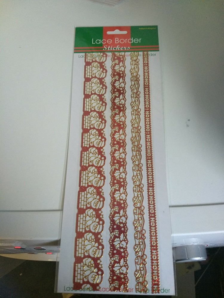 STICKERS FOR SCRAPBOOKING/ NEW 28X12 CM LACE BORDERS/GLITTER/CHRISTMAS/RED