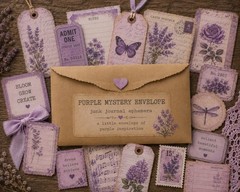 Mystery Junk Journal Ephemera Envelope Vintage Scraps, Tags, Tickets, Purple