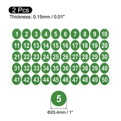 2 Sheets Round Number Stickers, 1-50 Consecutive Number Labels, Green(1″ Each)