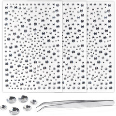 3 Sheets Rhinestone Stickers Self Adhesive Gems 3-6Mm Diameter Diamante Clear Cr