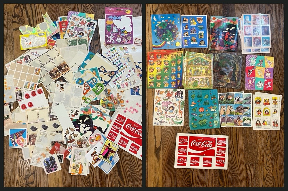 Vintage Lot of 1980s – 1990s Stickers Variety 26 Full Sheets +Many Partials