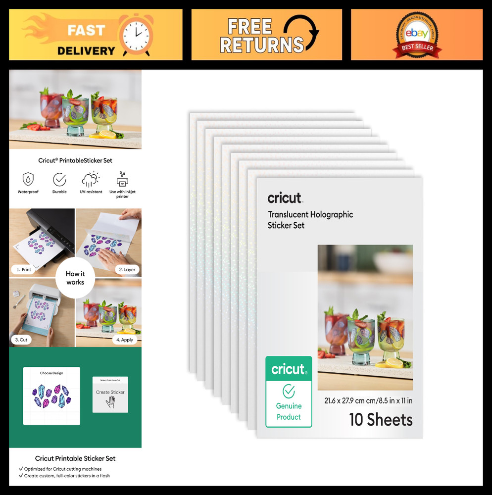 Waterproof Holographic Sticker Paper – 10 Clear Sheets 8.5×11 | Printable for In