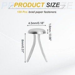 120Pcs, Brads Paper Fasteners 8×4.5 mm Metal Round Head Split Pins Nickel Color